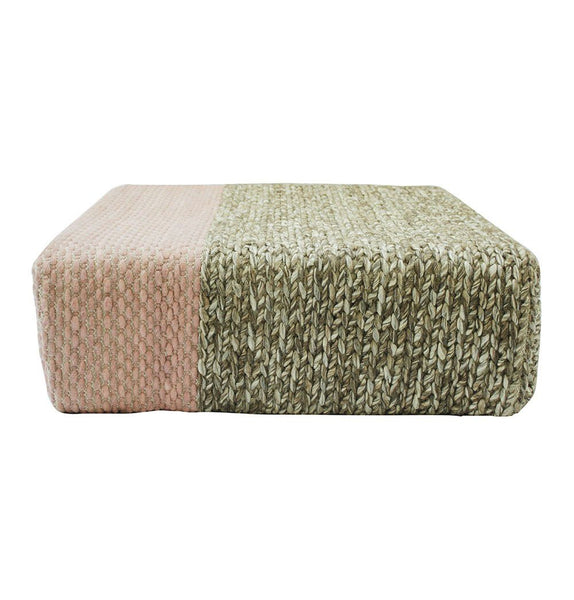 Ira - Handmade Wool Braided Square Pouf | Natural/Silver Pink | 90x90x30cm - GFURN