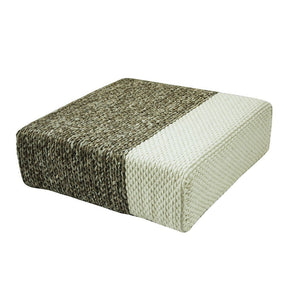 Ira - Handmade Wool Braided Square Pouf | Natural/Snow White | 90x90x30cm - GFURN