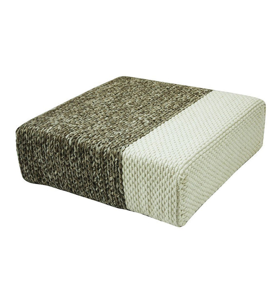 Ira - Handmade Wool Braided Square Pouf | Natural/Snow White | 90x90x30cm - GFURN