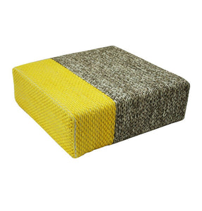 Ira - Handmade Wool Braided Square Pouf | Natural/Vibrant Yellow | 90x90x30cm - GFURN