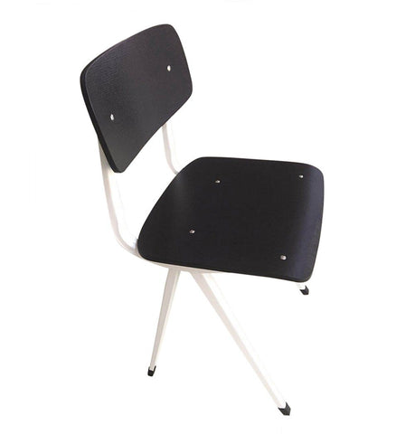 Wood and Metal Dining Chair - Rika Chair - Black Seat/Back & White Frame