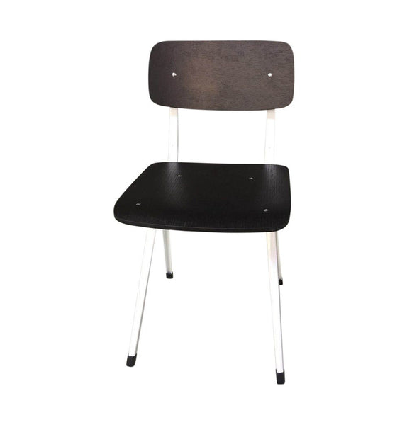 Wood and Metal Dining Chair - Rika Chair - Black Seat/Back & White Frame