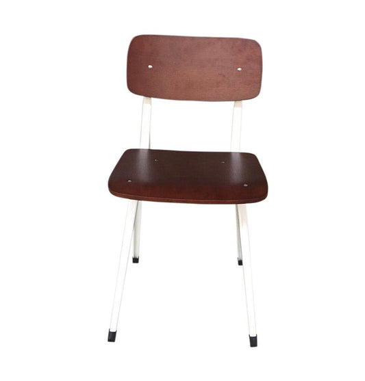 Wood and Metal Dining Chair - Rika Chair - Walnut Seat/Back & White Frame