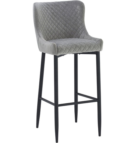 Grey Velvet Counter Stool - Saskia Counter Stool - Steel