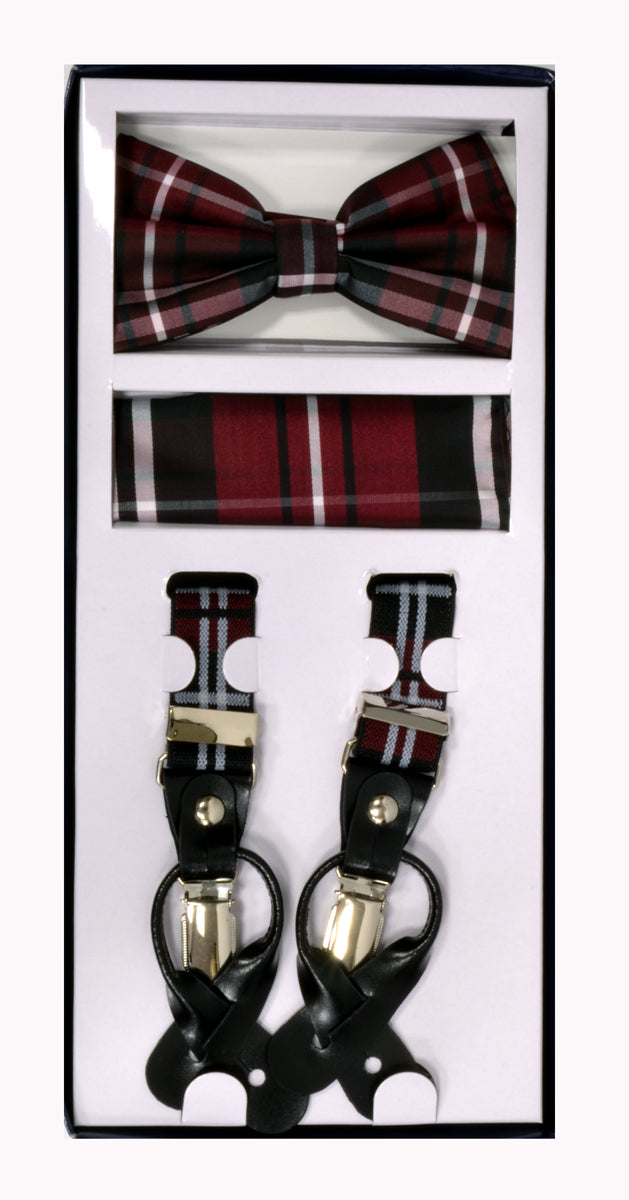 Suspender Set Plaid Burgandy