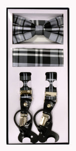 Suspender Set Plaid Gray