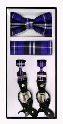 Suspender Set Plaid Purple