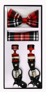 Suspender Set Plaid Red